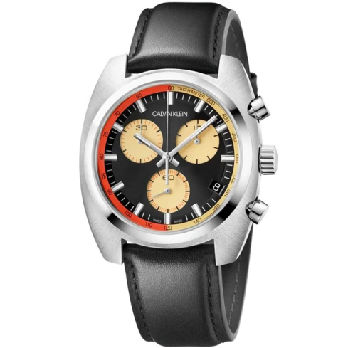 Мъжки ръчен часовник с кварцов механизъм - корпус от Стомана - Естествена кожа - цвят Черен Черен