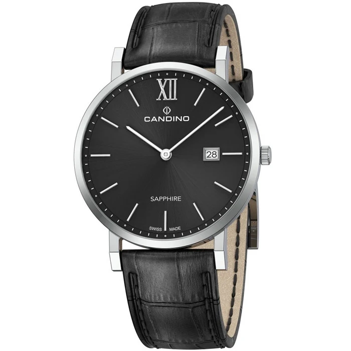 Мъжки ръчен часовник с кварцов механизъм - корпус от Стомана - Естествена кожа - цвят Черен Черен