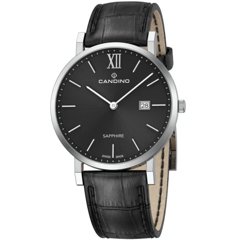 Мъжки ръчен часовник с кварцов механизъм - корпус от Стомана - Естествена кожа - цвят Черен Черен