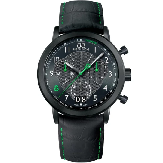 Мъжки ръчен часовник с кварцов механизъм - корпус от Стомана - Естествена кожа - цвят Черен Зелен