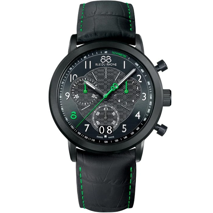 Мъжки ръчен часовник с кварцов механизъм - корпус от Стомана - Естествена кожа - цвят Черен Зелен