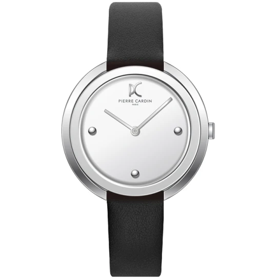 Дамски ръчен часовник с кварцов механизъм - корпус от Стомана - Естествена кожа - цвят Бял Черен