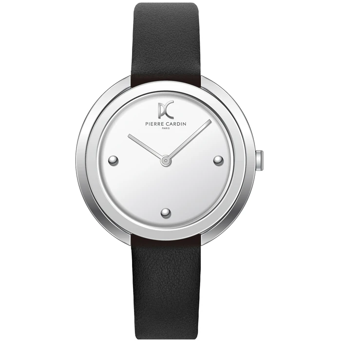 Дамски ръчен часовник с кварцов механизъм - корпус от Стомана - Естествена кожа - цвят Бял Черен