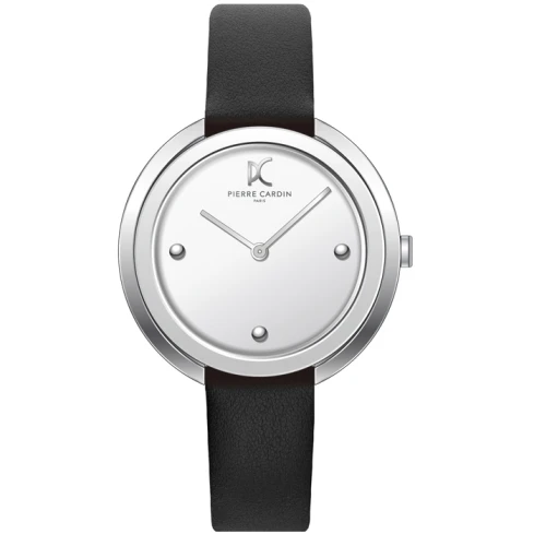 Дамски ръчен часовник с кварцов механизъм - корпус от Стомана - Естествена кожа - цвят Бял Черен