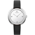 Дамски ръчен часовник с кварцов механизъм - корпус от Стомана - Естествена кожа - цвят Бял Черен