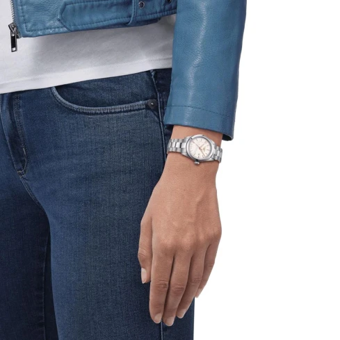 Дамски ръчен часовник с кварцов механизъм - корпус от Стомана - Естествена кожа - цвят Седеф Бял