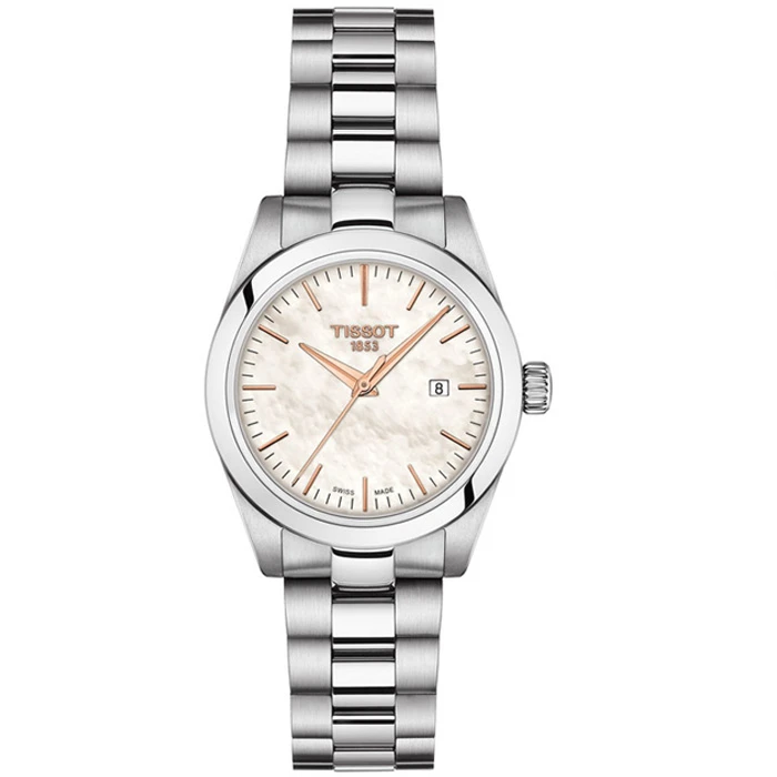 Дамски ръчен часовник с кварцов механизъм - корпус от Стомана - Естествена кожа - цвят Седеф Бял