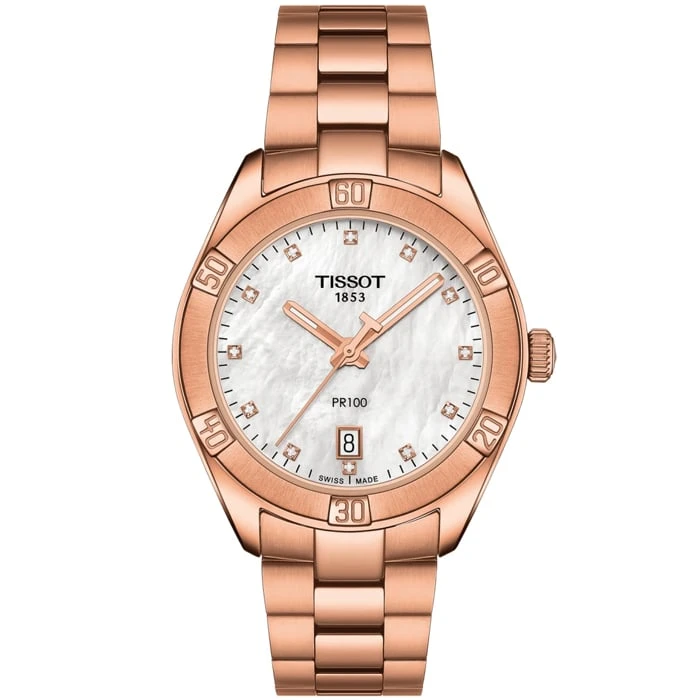 Дамски ръчен часовник с кварцов механизъм - корпус от Стомана - Стоманена верижка - цвят Седеф Розово Злато