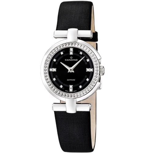 Дамски ръчен часовник с кварцов механизъм - корпус от Стомана - Естествена кожа - цвят Черен Черен