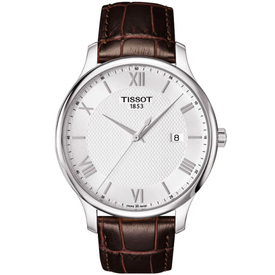 Мъжки ръчен часовник с кварцов механизъм - корпус от Стомана - Естествена кожа - цвят Сребрист Кафяв