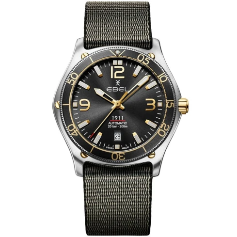 Мъжки ръчен часовник с автоматичен механизъм - корпус от Стомана и алуминий - Стоманена верижка - цвят Черен Сив