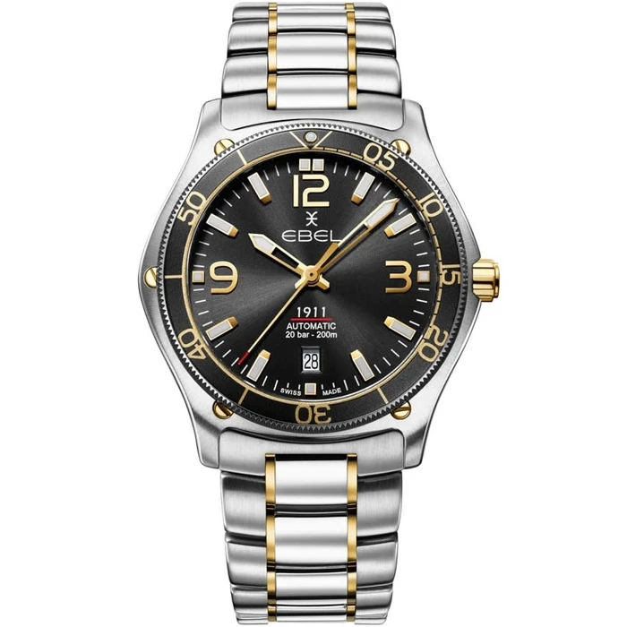 Мъжки ръчен часовник с автоматичен механизъм - корпус от Стомана и алуминий - Стоманена верижка - цвят Черен Сив