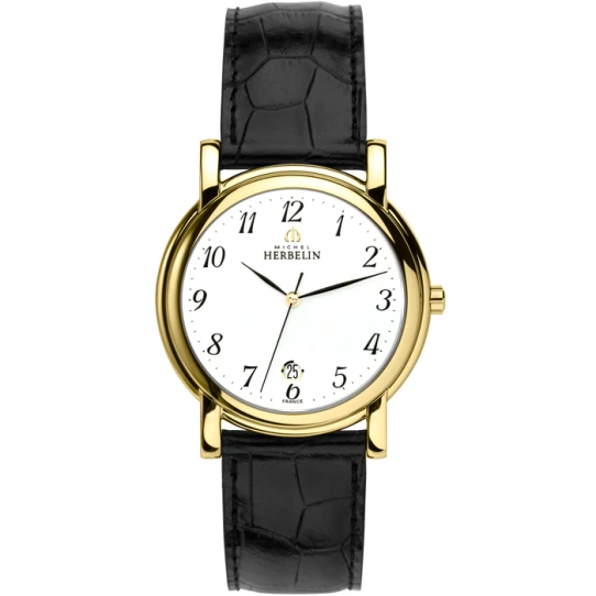 Мъжки ръчен часовник с кварцов механизъм - корпус от Стомана - Естествена кожа - цвят Бял Черен