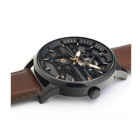 Мъжки ръчен часовник с автоматичен механизъм - корпус от Стомана - Естествена кожа - цвят Скелетон Кафяв