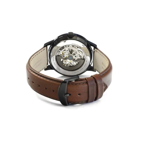 Мъжки ръчен часовник с автоматичен механизъм - корпус от Стомана - Естествена кожа - цвят Скелетон Кафяв