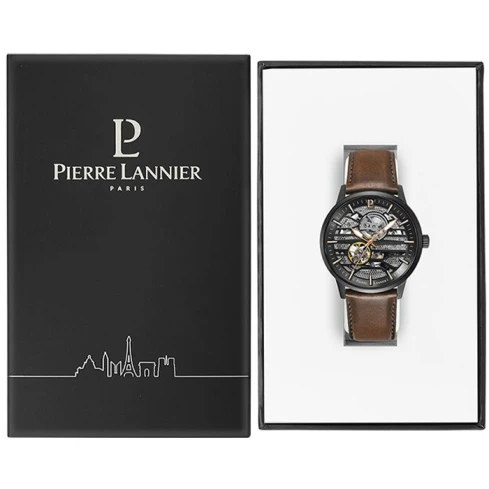 Мъжки ръчен часовник с автоматичен механизъм - корпус от Стомана - Естествена кожа - цвят Скелетон Кафяв