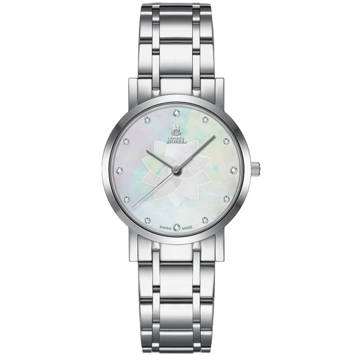 Дамски ръчен часовник с кварцов механизъм - корпус от Стомана - Стоманена верижка - цвят Седеф Сив