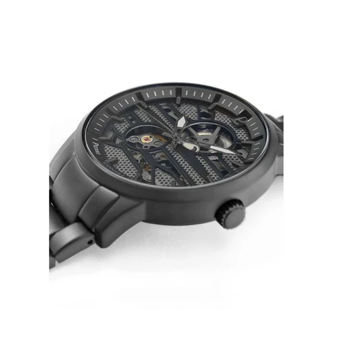 Мъжки ръчен часовник с автоматичен механизъм - корпус от Стомана - Стоманена верижка - цвят Скелетон Черен