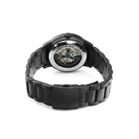 Мъжки ръчен часовник с автоматичен механизъм - корпус от Стомана - Стоманена верижка - цвят Скелетон Черен