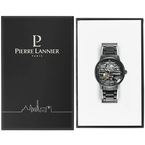 Мъжки ръчен часовник с автоматичен механизъм - корпус от Стомана - Стоманена верижка - цвят Скелетон Черен