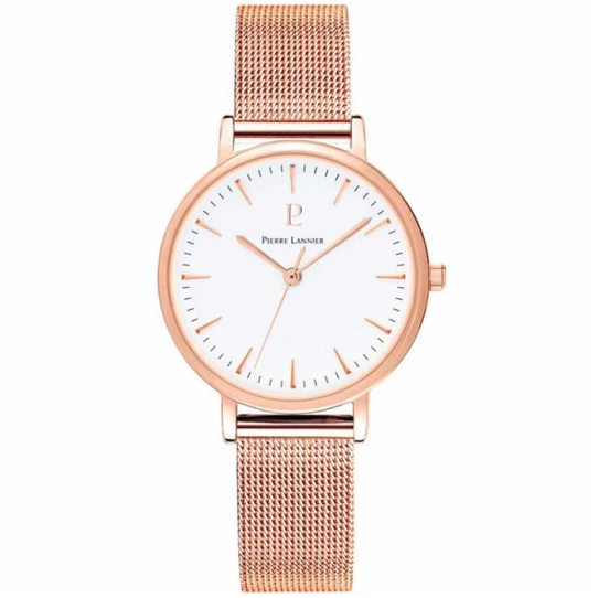 Дамски ръчен часовник с кварцов механизъм - корпус от Стомана - Меш - цвят Бял Розов