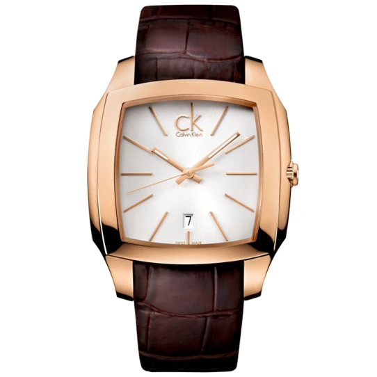 Мъжки ръчен часовник с кварцов механизъм - корпус от Стомана - Естествена кожа - цвят Бял Кафяв