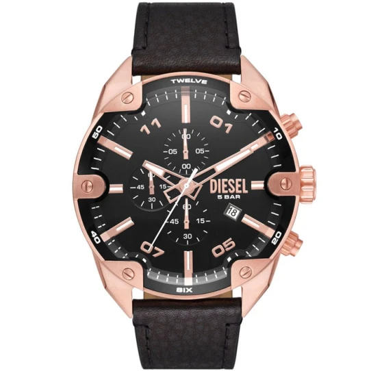 Мъжки ръчен часовник с кварцов механизъм - корпус от Стомана - Естествена кожа - цвят Черен Черен