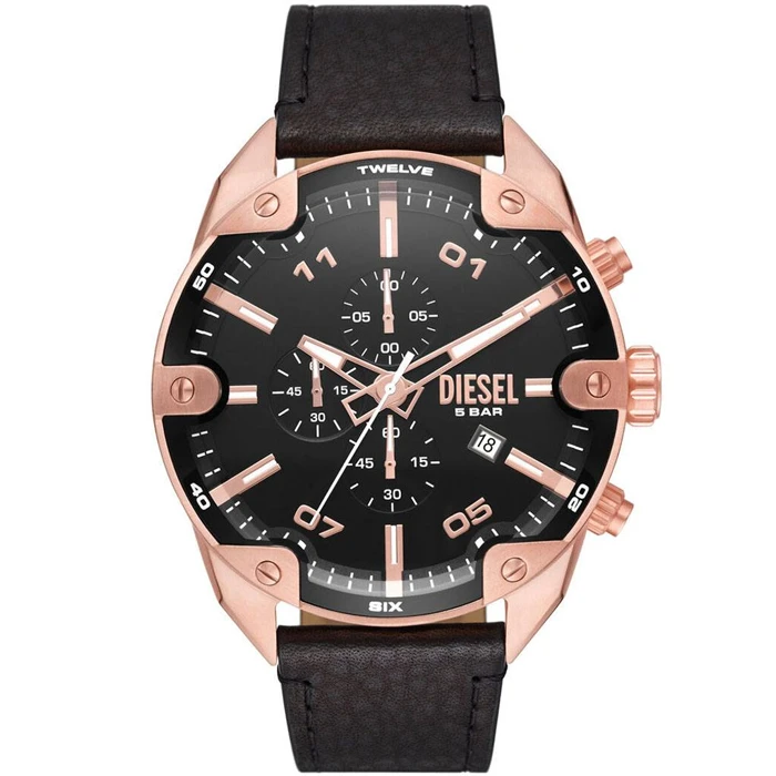 Мъжки ръчен часовник с кварцов механизъм - корпус от Стомана - Естествена кожа - цвят Черен Черен