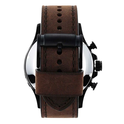 Мъжки ръчен часовник с кварцов механизъм - корпус от Стомана - Естествена кожа - цвят Кафяв Кафяв