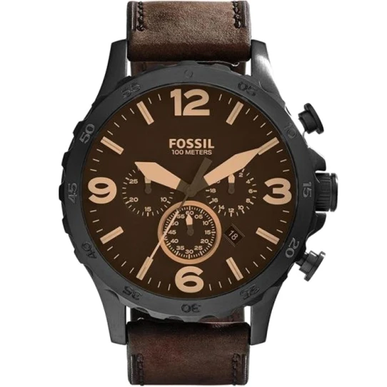 Мъжки ръчен часовник с кварцов механизъм - корпус от Стомана - Естествена кожа - цвят Кафяв Кафяв