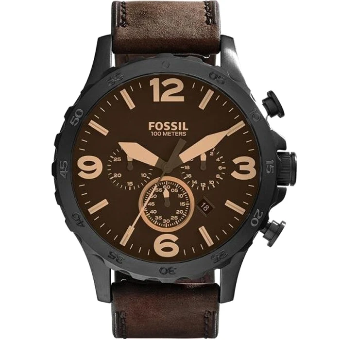 Мъжки ръчен часовник с кварцов механизъм - корпус от Стомана - Естествена кожа - цвят Кафяв Кафяв