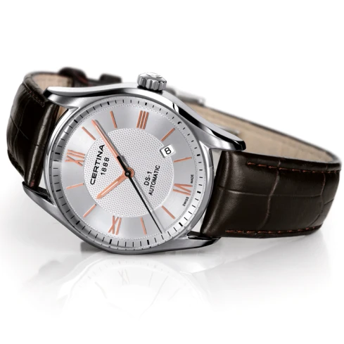 Мъжки ръчен часовник с автоматичен механизъм - корпус от Стомана - Естествена кожа - цвят Сребрист Кафяв
