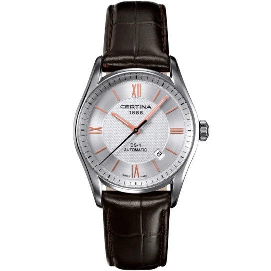 Мъжки ръчен часовник с автоматичен механизъм - корпус от Стомана - Естествена кожа - цвят Сребрист Кафяв