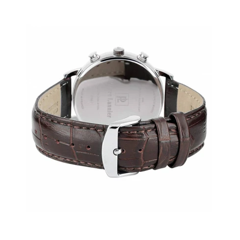 Мъжки ръчен часовник с кварцов механизъм - корпус от Стомана - Естествена кожа - цвят Бял Кафяв