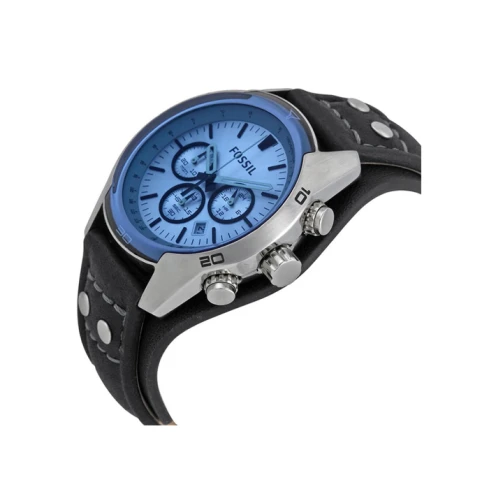 Мъжки ръчен часовник с кварцов механизъм - корпус от Стомана - Естествена кожа - цвят Син Черен