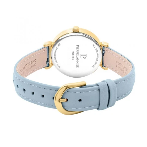 Дамски ръчен часовник с кварцов механизъм - корпус от Стомана - Естествена кожа - цвят Син