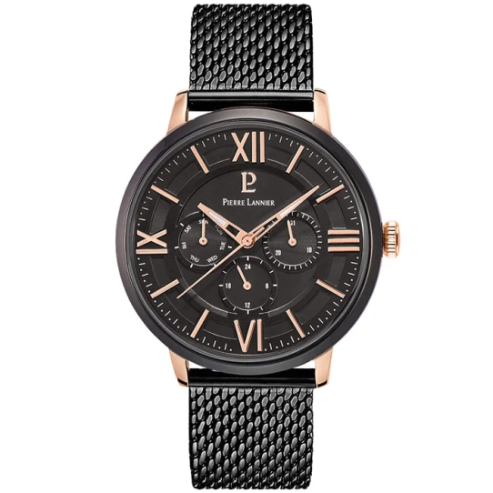 Мъжки ръчен часовник с кварцов механизъм - корпус от Стомана - Меш - цвят Черен Черен