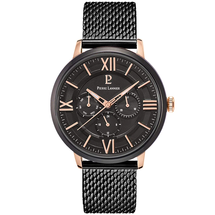 Мъжки ръчен часовник с кварцов механизъм - корпус от Стомана - Меш - цвят Черен Черен