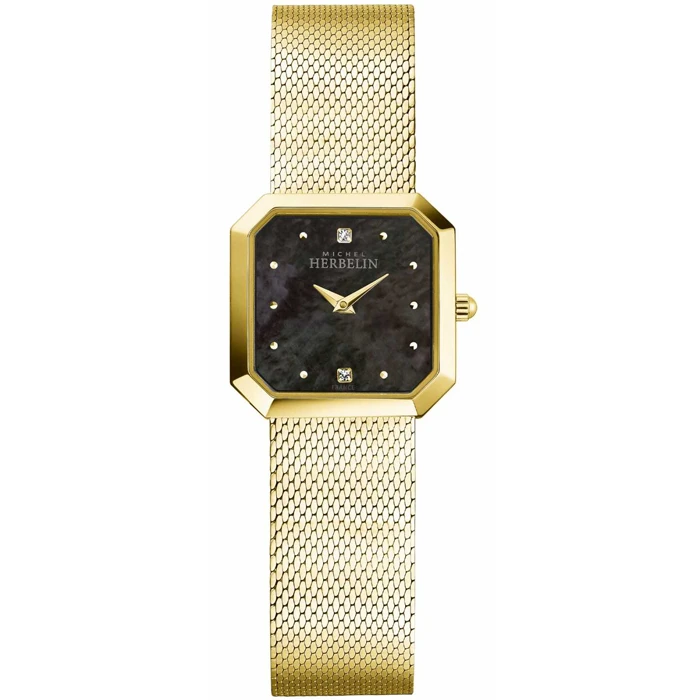 Дамски ръчен часовник с кварцов механизъм - корпус от Стомана - Стоманена верижка - цвят Седеф Злато