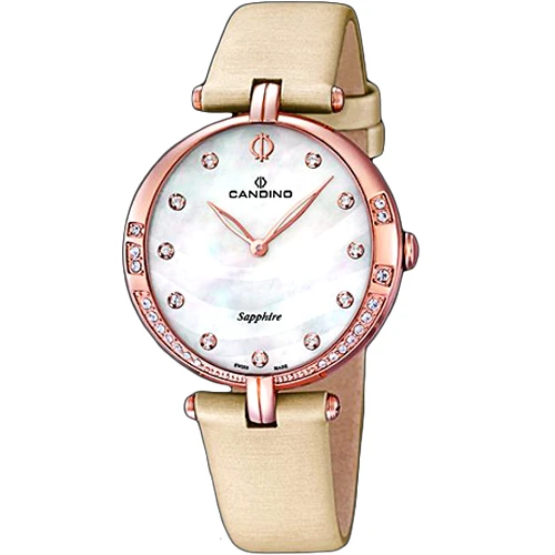 Дамски ръчен часовник с кварцов механизъм - корпус от Стомана - Естествена кожа - цвят Седеф Бежов