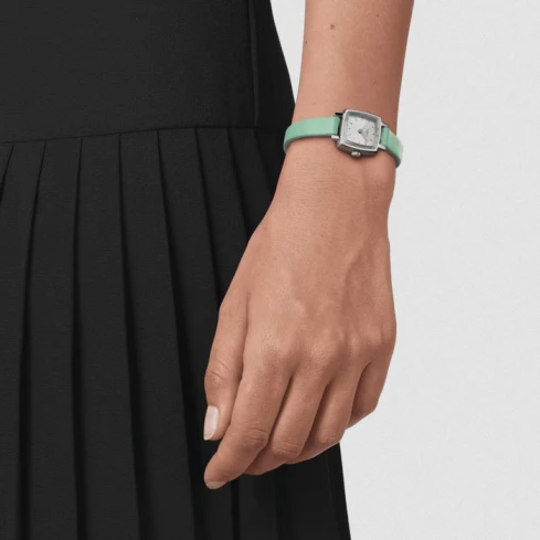 Дамски ръчен часовник с кварцов механизъм - корпус от Стомана - Синтетична кожа - цвят Сребрист Зелен