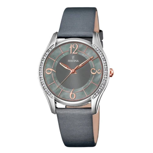 Дамски ръчен часовник с кварцов механизъм - корпус от Стомана - Естествена кожа - цвят Седеф Черен