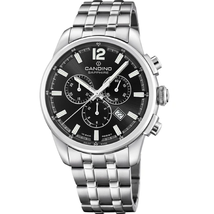 Мъжки ръчен часовник с кварцов механизъм - корпус от Стомана - Стоманена верижка - цвят Черен