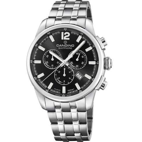 Мъжки ръчен часовник с кварцов механизъм - корпус от Стомана - Стоманена верижка - цвят Черен