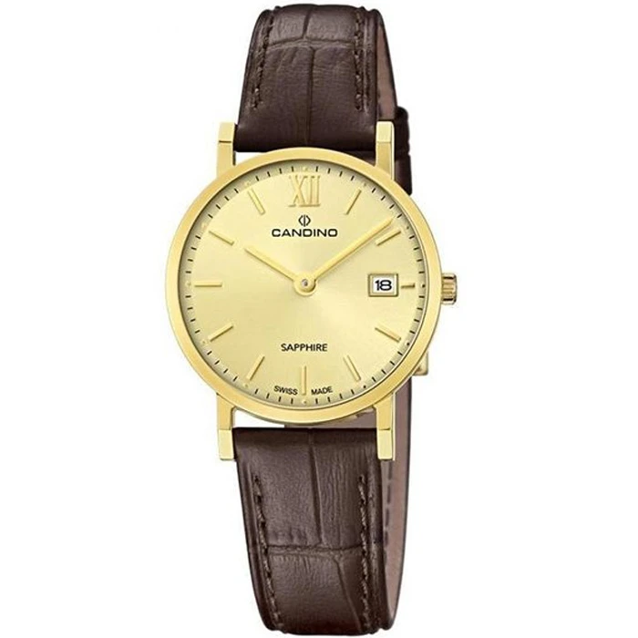 Дамски ръчен часовник с кварцов механизъм - корпус от Стомана - Естествена кожа - цвят Шампанско Кафяв