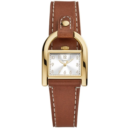 Дамски ръчен часовник с кварцов механизъм - корпус от Стомана - Естествена кожа - цвят Сребрист Кафяв