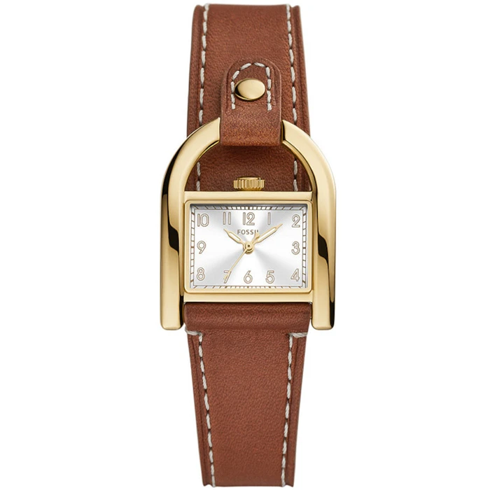 Дамски ръчен часовник с кварцов механизъм - корпус от Стомана - Естествена кожа - цвят Сребрист Кафяв