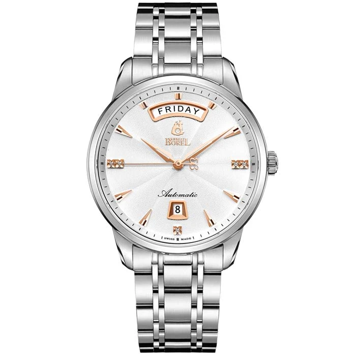 Мъжки ръчен часовник с кварцов механизъм - корпус от Стомана - Стоманена верижка - цвят Бял Сив