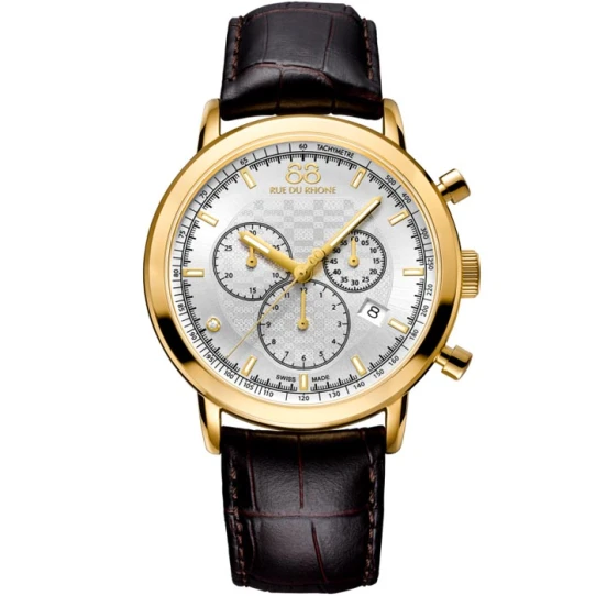 Мъжки ръчен часовник с кварцов механизъм - корпус от Стомана - Естествена кожа - цвят Бял Кафяв