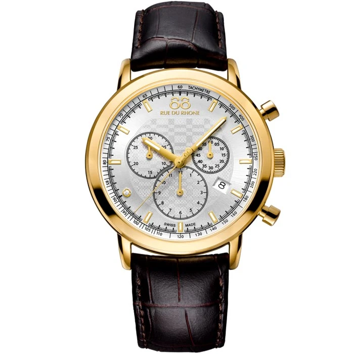 Мъжки ръчен часовник с кварцов механизъм - корпус от Стомана - Естествена кожа - цвят Бял Кафяв